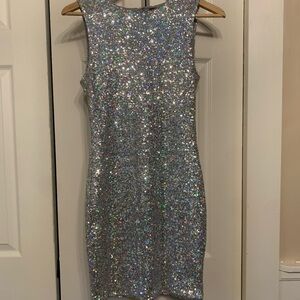 Topshop Sequin Silver Dress
